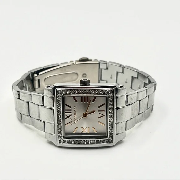 Liz Claiborne Womens Watch Silver Square Crystal Bezel 7.5" New Battery - Picture 3 of 10